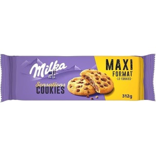 Cookies Milka SENSATION - 1 Paquet de 12 Cookies aux Pépites de Chocolat au Lait et Cœur Fondant Chocolaté - Format Familial
