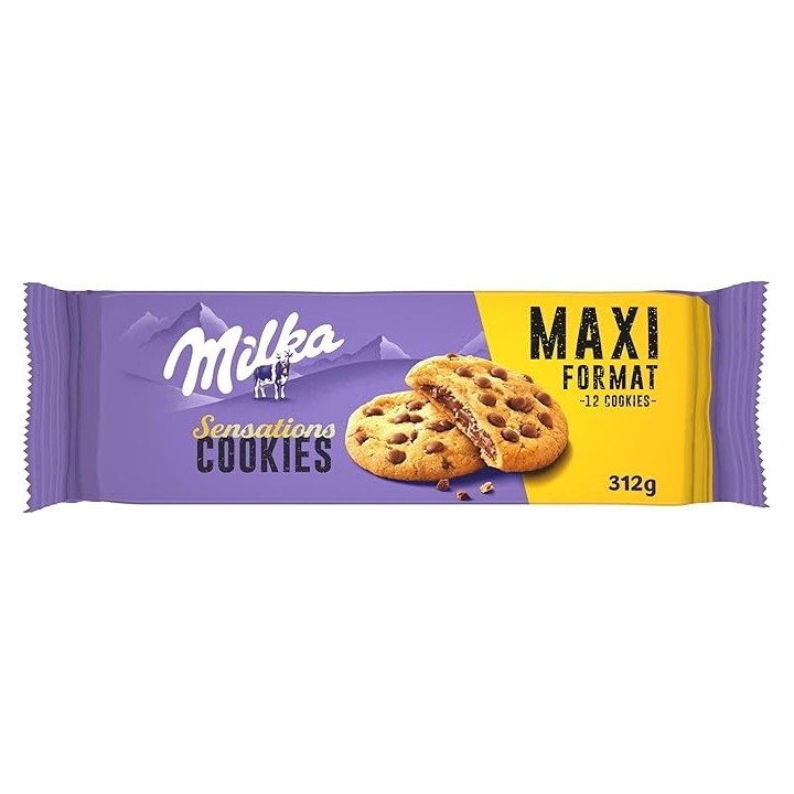 Cookies Milka SENSATION - 1 Paquet de 12 Cookies aux Pépites de Chocolat au Lait et Cœur Fondant Chocolaté - Format Familial